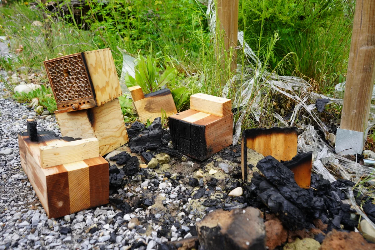 Die Trümmer des Bienenhotels.